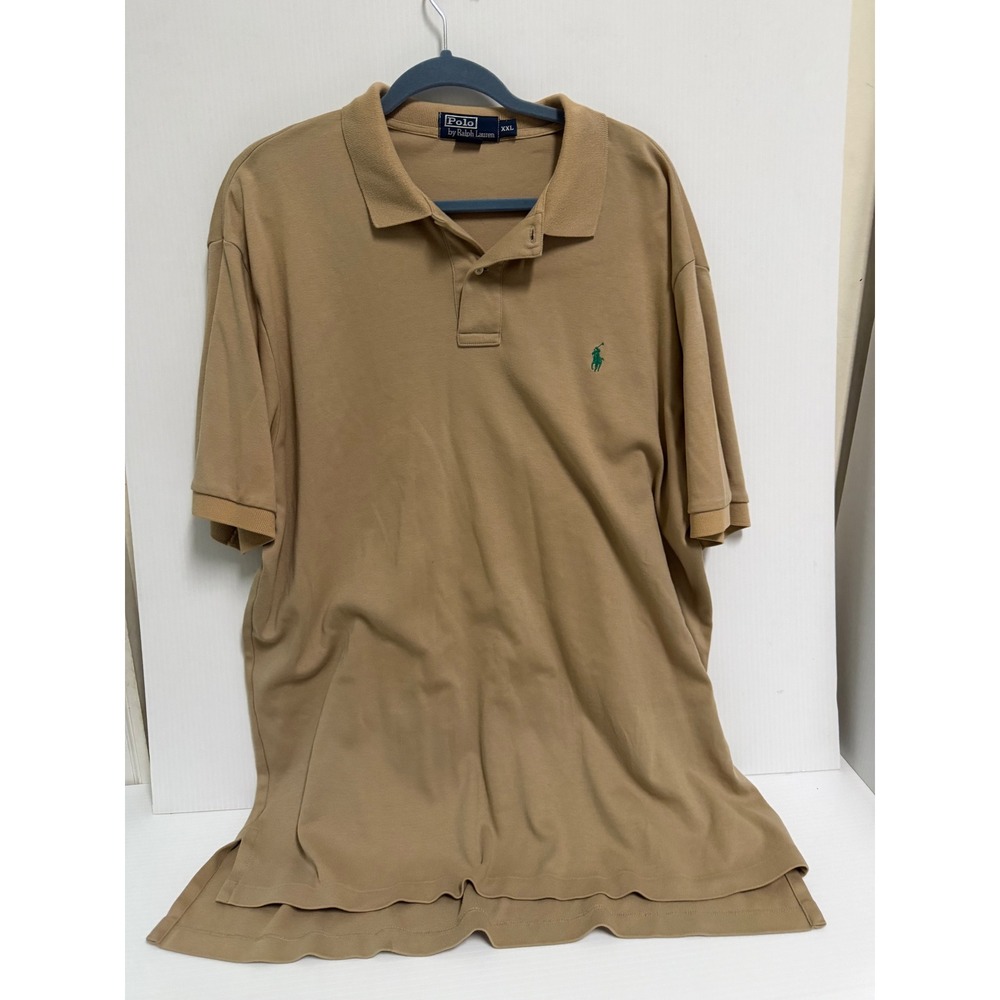 Polo Ralph Lauren Mens XXL Tan Khaki Green Pony Short Sleeve Cotton Polo Shirt